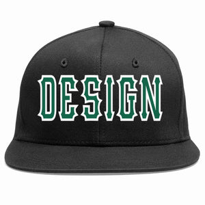 Custom Black Kelly Green-White Flat Eaves Sport Baseball Cap Design for Men/Women/Youth