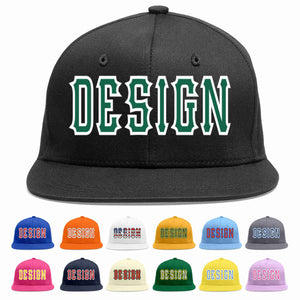 Custom Black Kelly Green-White Flat Eaves Sport Baseball Cap Design for Men/Women/Youth