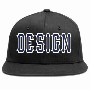 Custom Black Navy-White Flat Eaves Sport Baseball Cap Design for Men/Women/Youth