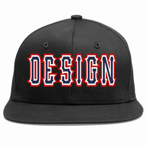 Conception personnalisée de casquette de baseball de sport à avant-toit plat noir marine-blanc pour hommes/femmes/jeunes