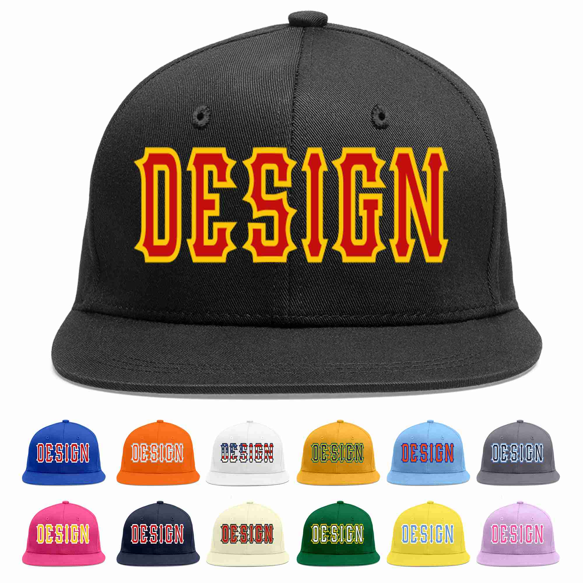 Custom Black Red-Yellow Flat Eaves Sport Baseball Cap Design for Men/Women/Youth