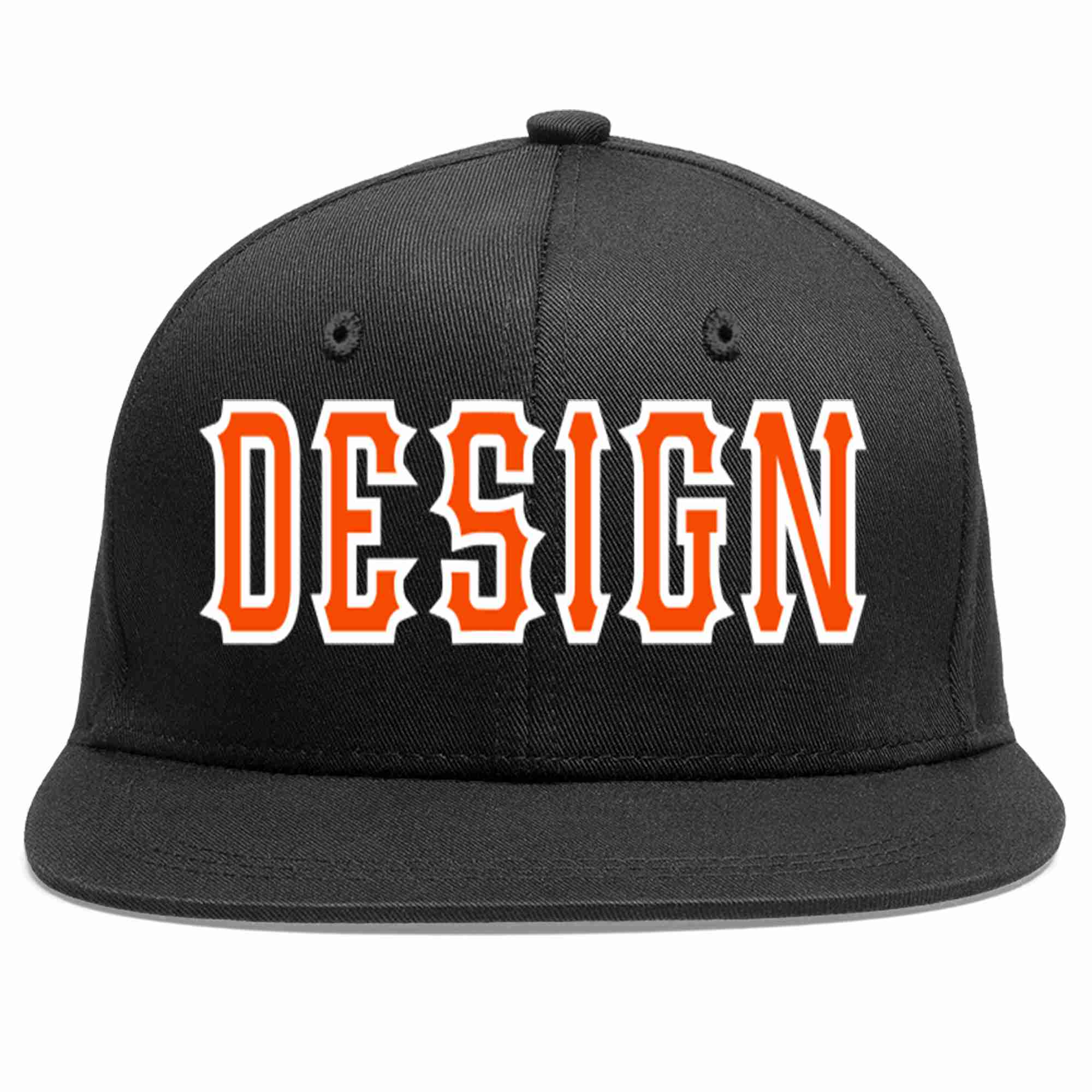 Custom Black Orange-White Flat Eaves Sport Baseball Cap Design for Men/Women/Youth