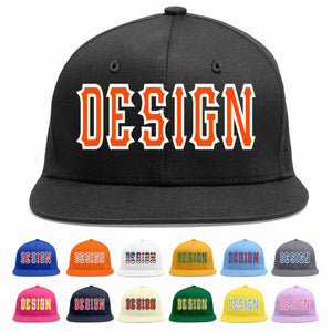 Custom Black Orange-White Flat Eaves Sport Baseball Cap Design for Men/Women/Youth