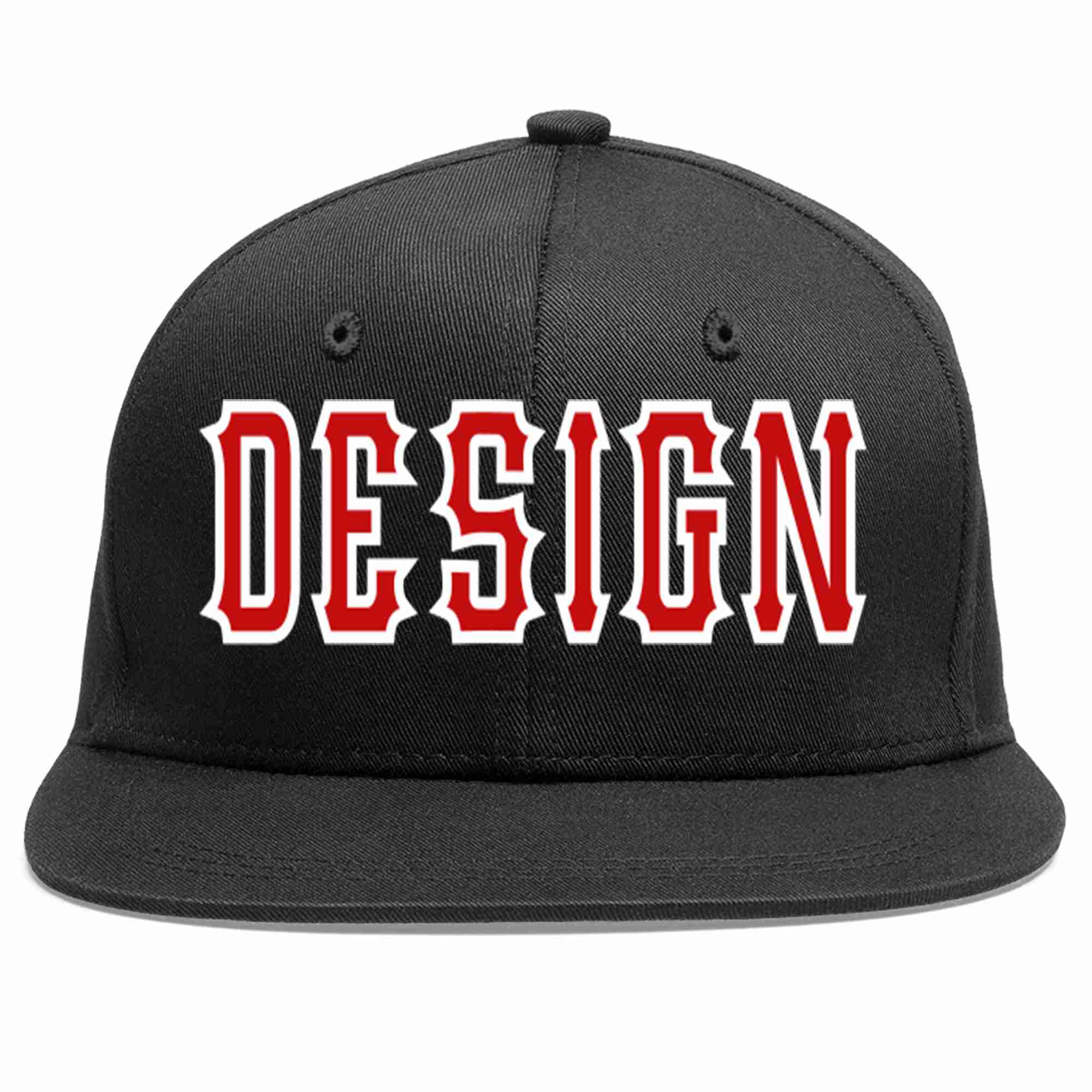 Conception personnalisée de casquette de baseball de sport à avant-toit plat noir rouge-blanc pour hommes/femmes/jeunes