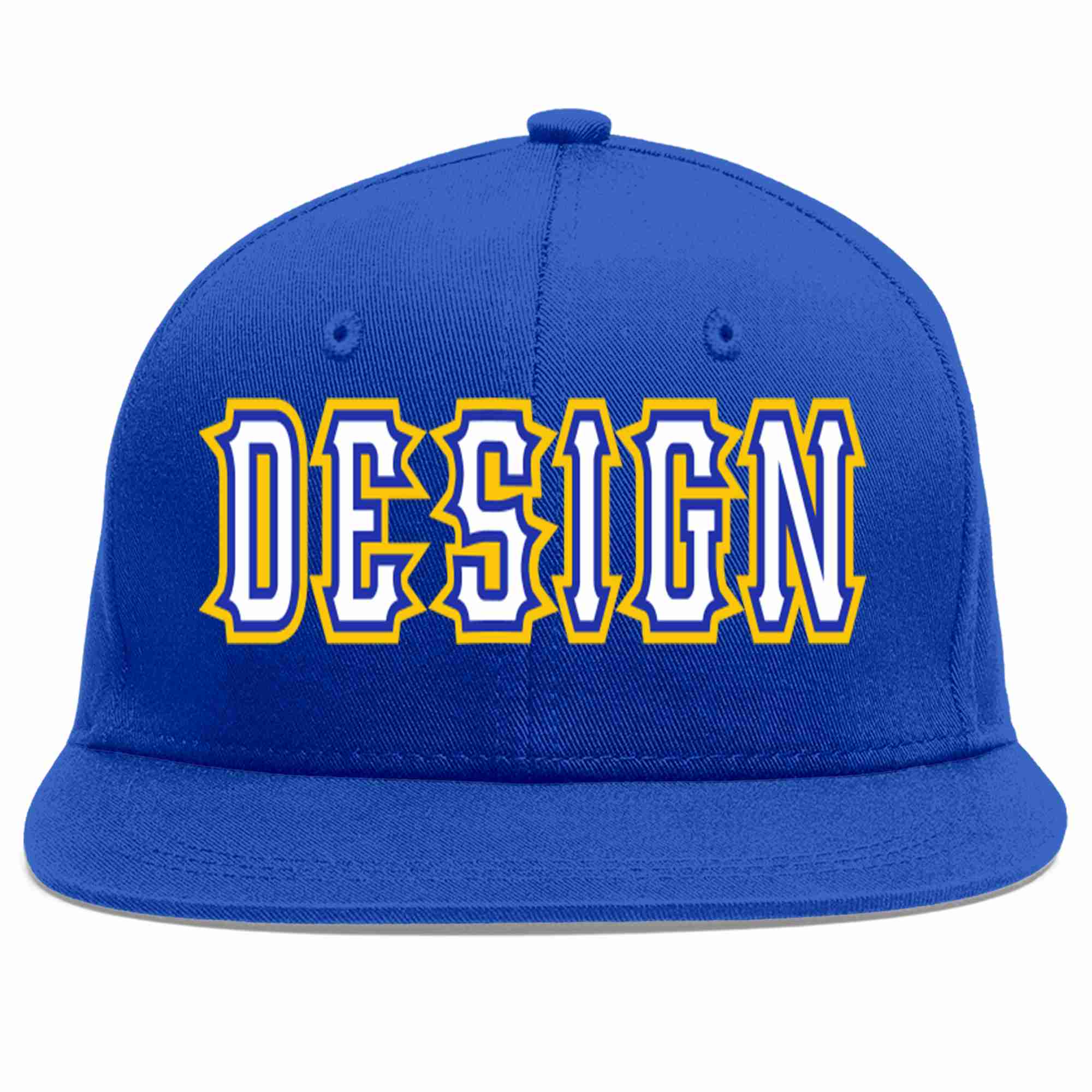 Custom Royal White-Royal Flat Eaves Sport Baseball Cap Design for Men/Women/Youth