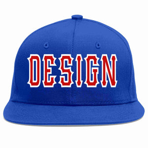 Custom Royal Red-White Flat Eaves Sport Baseball Cap Design for Men/Women/Youth