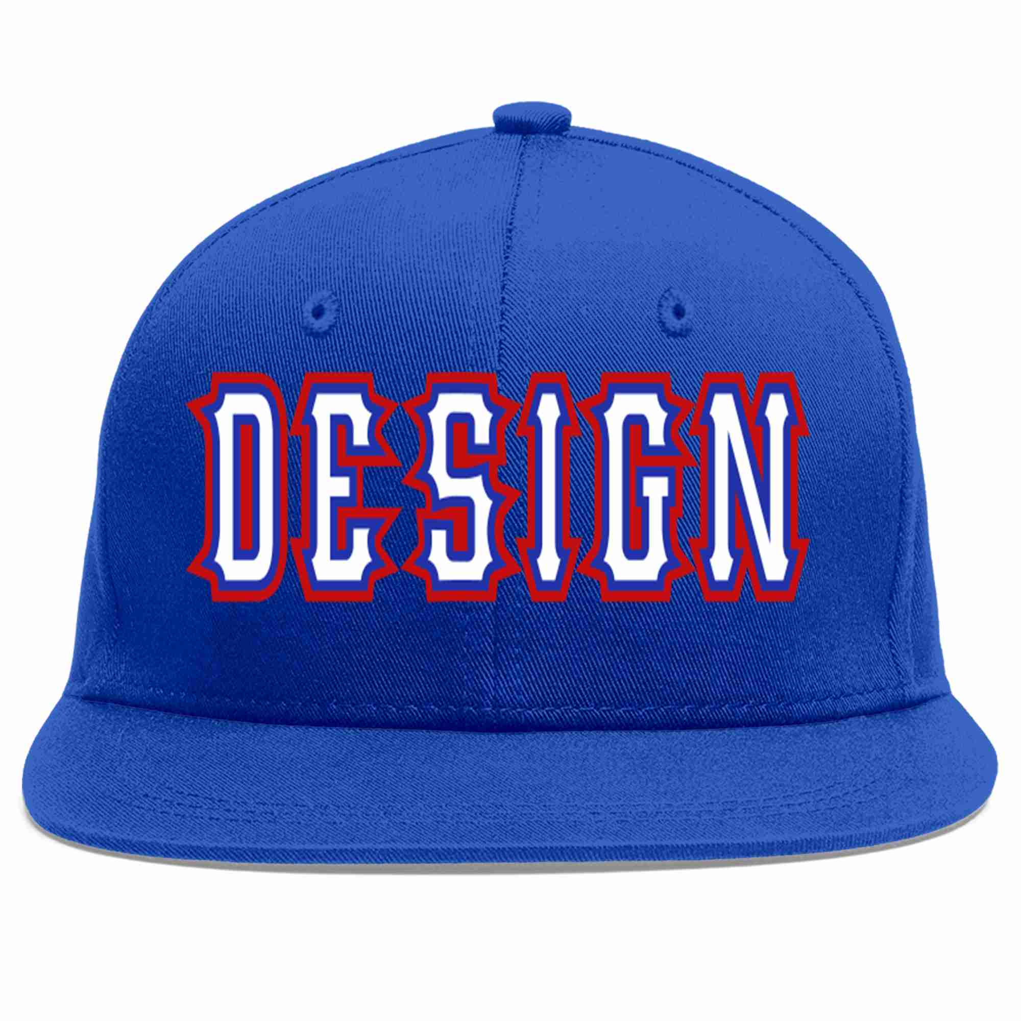 Custom Royal White-Royal Flat Eaves Sport Baseball Cap Design for Men/Women/Youth