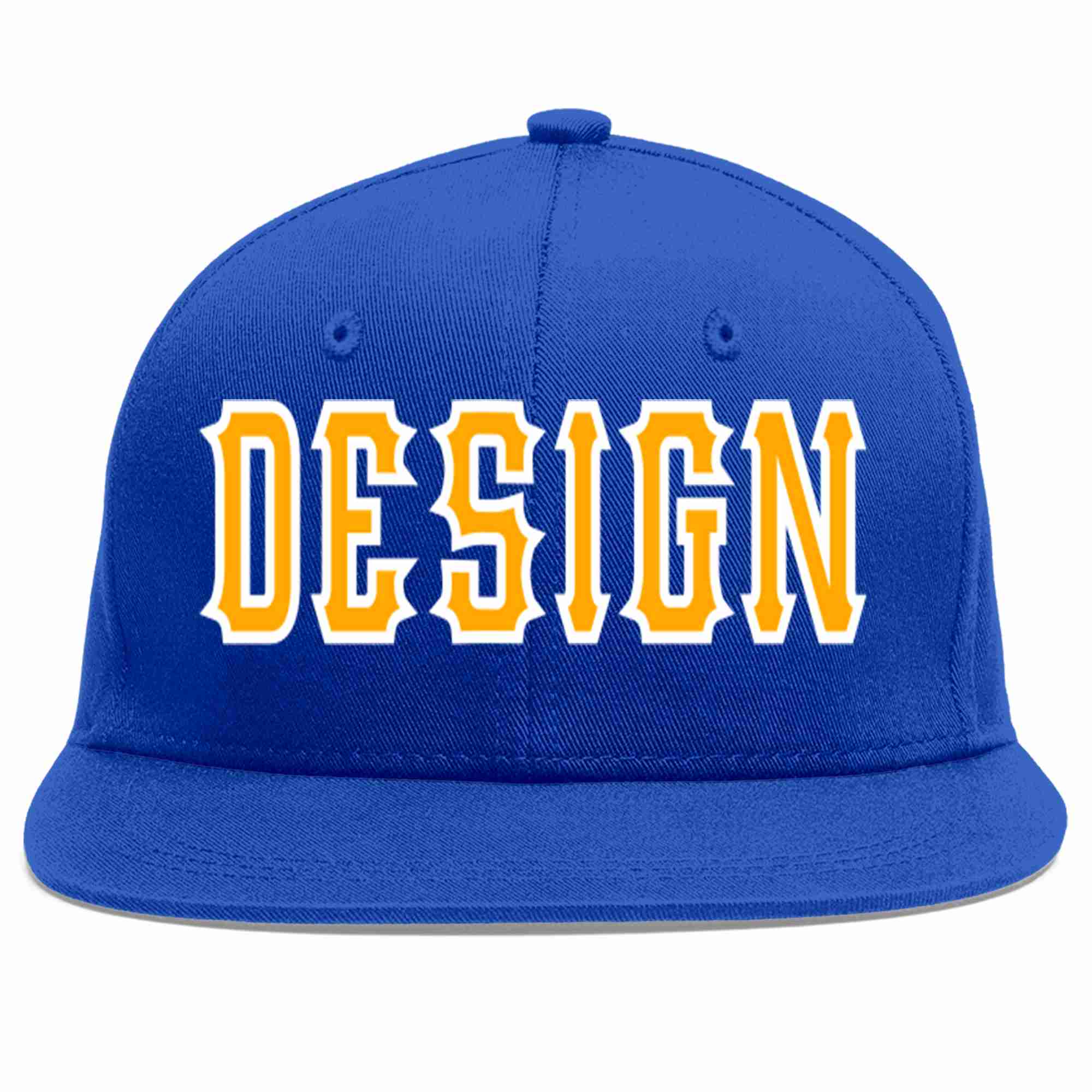 Custom Royal Yellow-White Flat Eaves Sport Baseball Cap Design for Men/Women/Youth