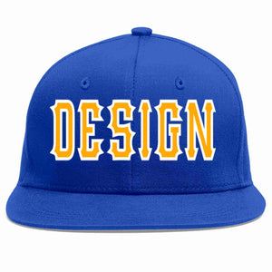 Conception personnalisée de casquette de baseball de sport à avant-toit plat jaune-blanc royal pour hommes/femmes/jeunes