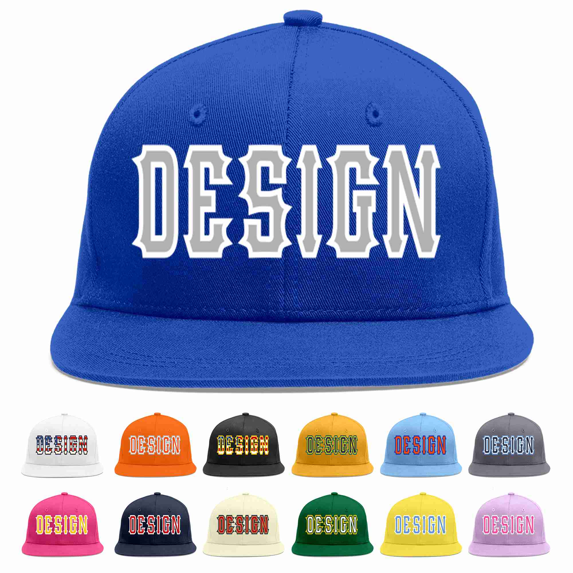 Custom Royal Gray-White Flat Eaves Sport Baseball Cap Design for Men/Women/Youth