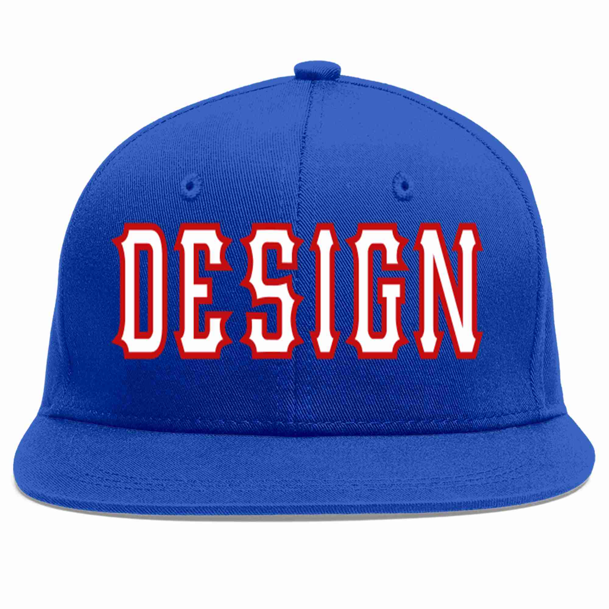 Custom Royal White-Red Flat Eaves Sport Baseball Cap Design for Men/Women/Youth