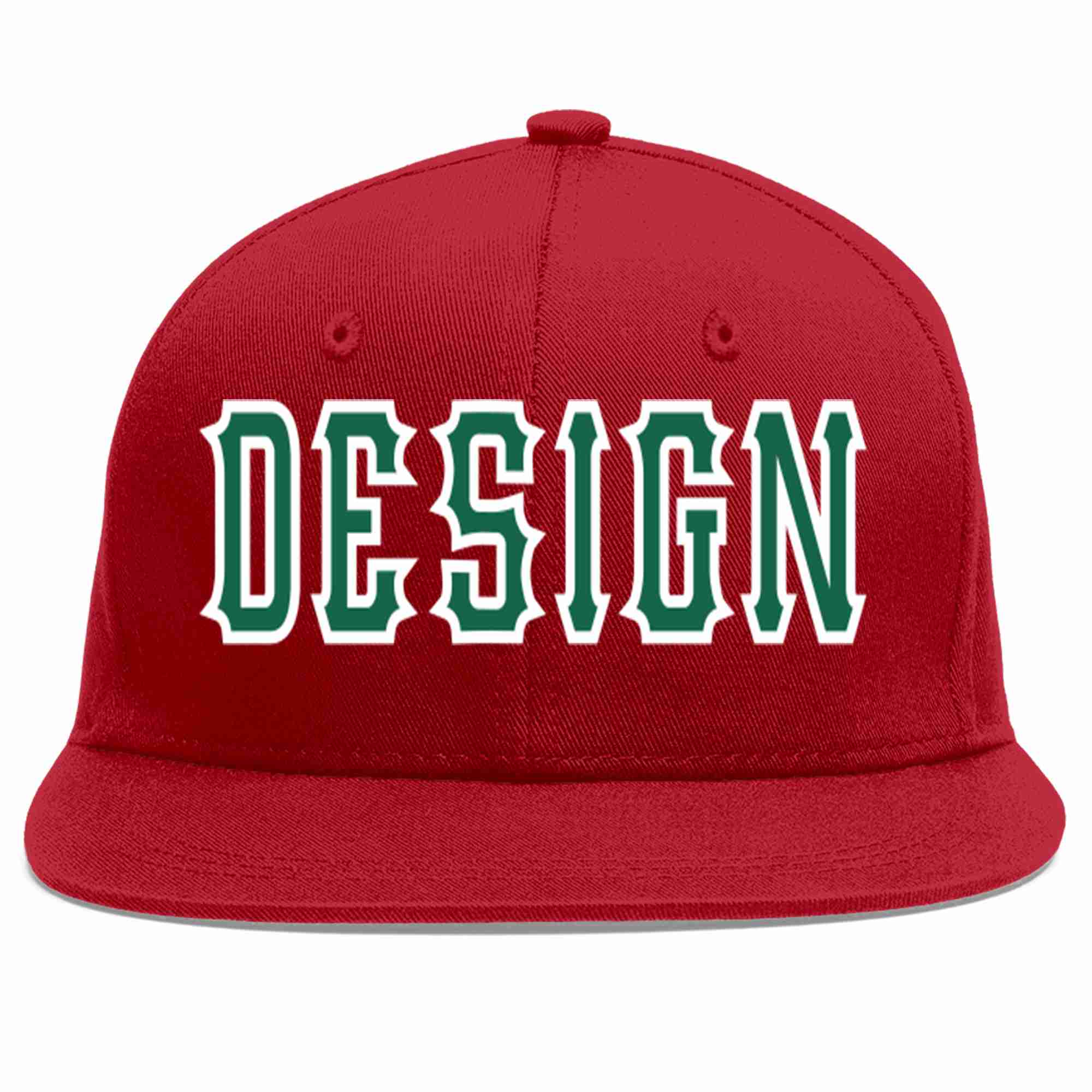 Custom Red Kelly Green-White Flat Eaves Sport Baseball Cap Design for Men/Women/Youth