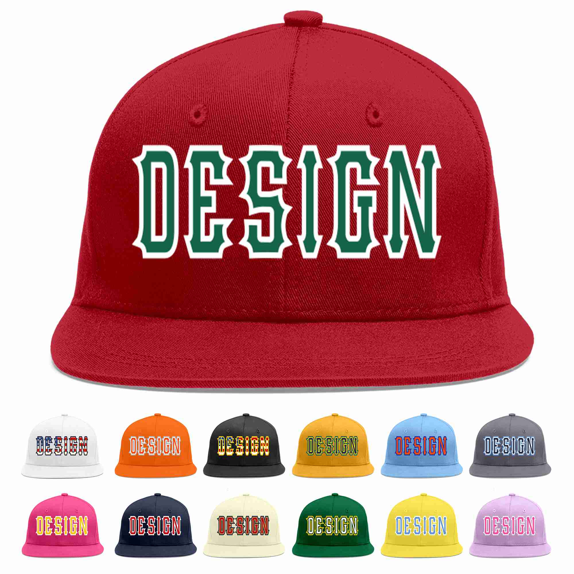 Custom Red Kelly Green-White Flat Eaves Sport Baseball Cap Design for Men/Women/Youth