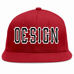 Custom Red Black-White Flat Eaves Sport Baseball Cap Design for Men/Women/Youth