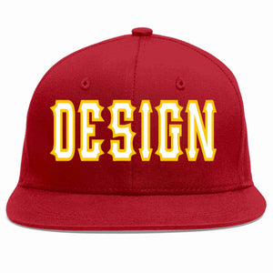 Custom Red White-Gold Flat Eaves Sport Baseball Cap Design for Men/Women/Youth