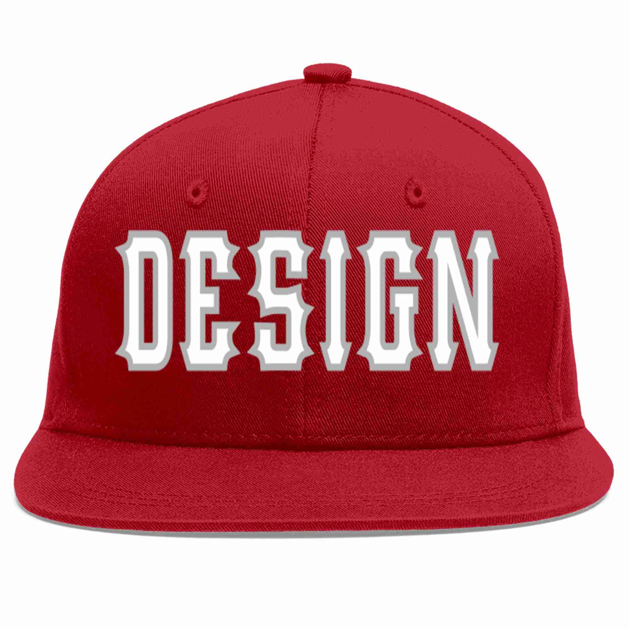 Conception personnalisée de casquette de baseball de sport à avant-toit plat rouge blanc-gris pour hommes/femmes/jeunes