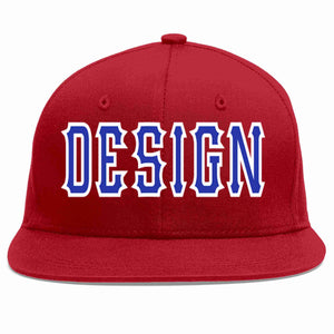 Custom Red Royal-White Flat Eaves Sport Baseball Cap Design for Men/Women/Youth