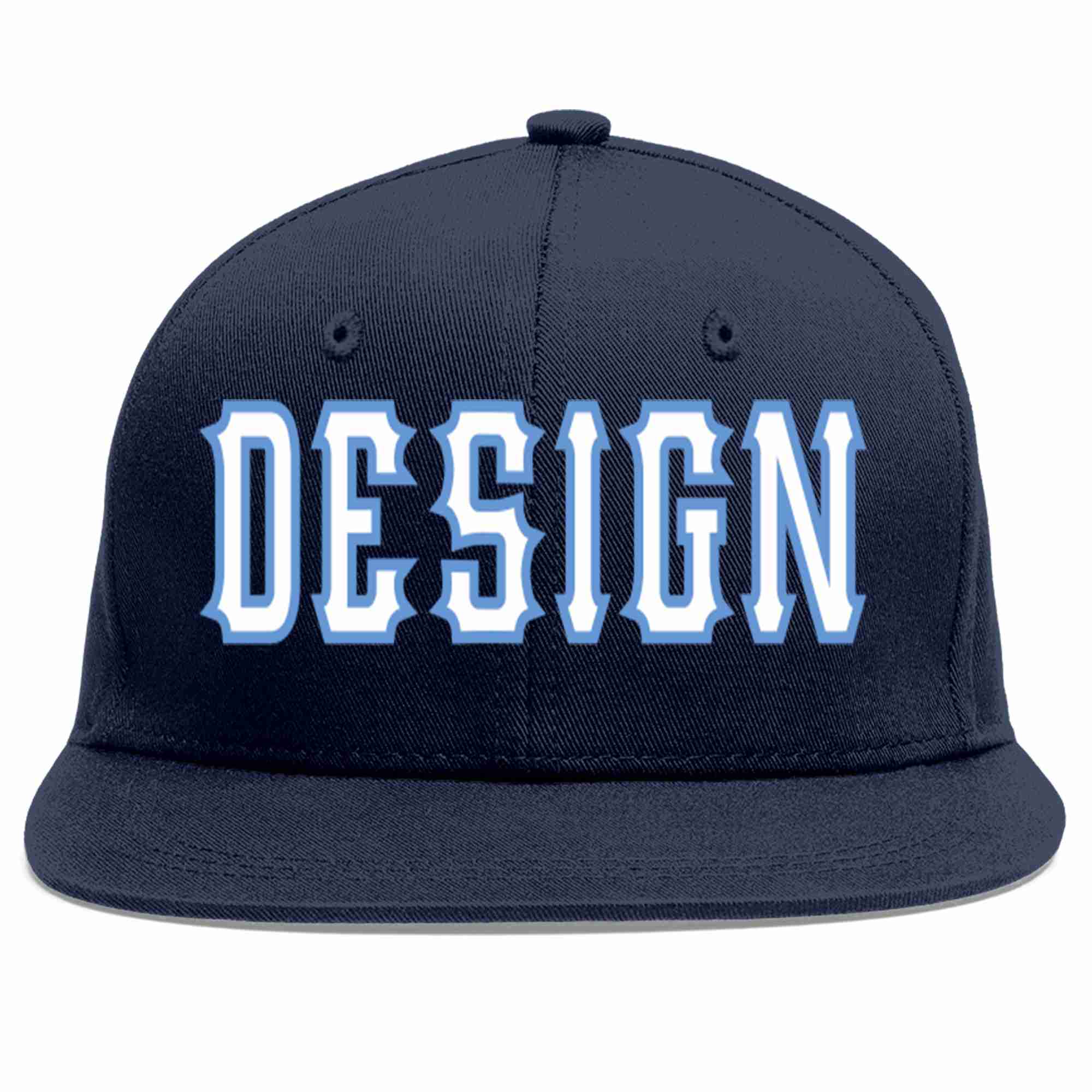 Conception personnalisée de casquette de baseball de sport à avant-toit plat bleu marine blanc-bleu clair pour hommes/femmes/jeunes