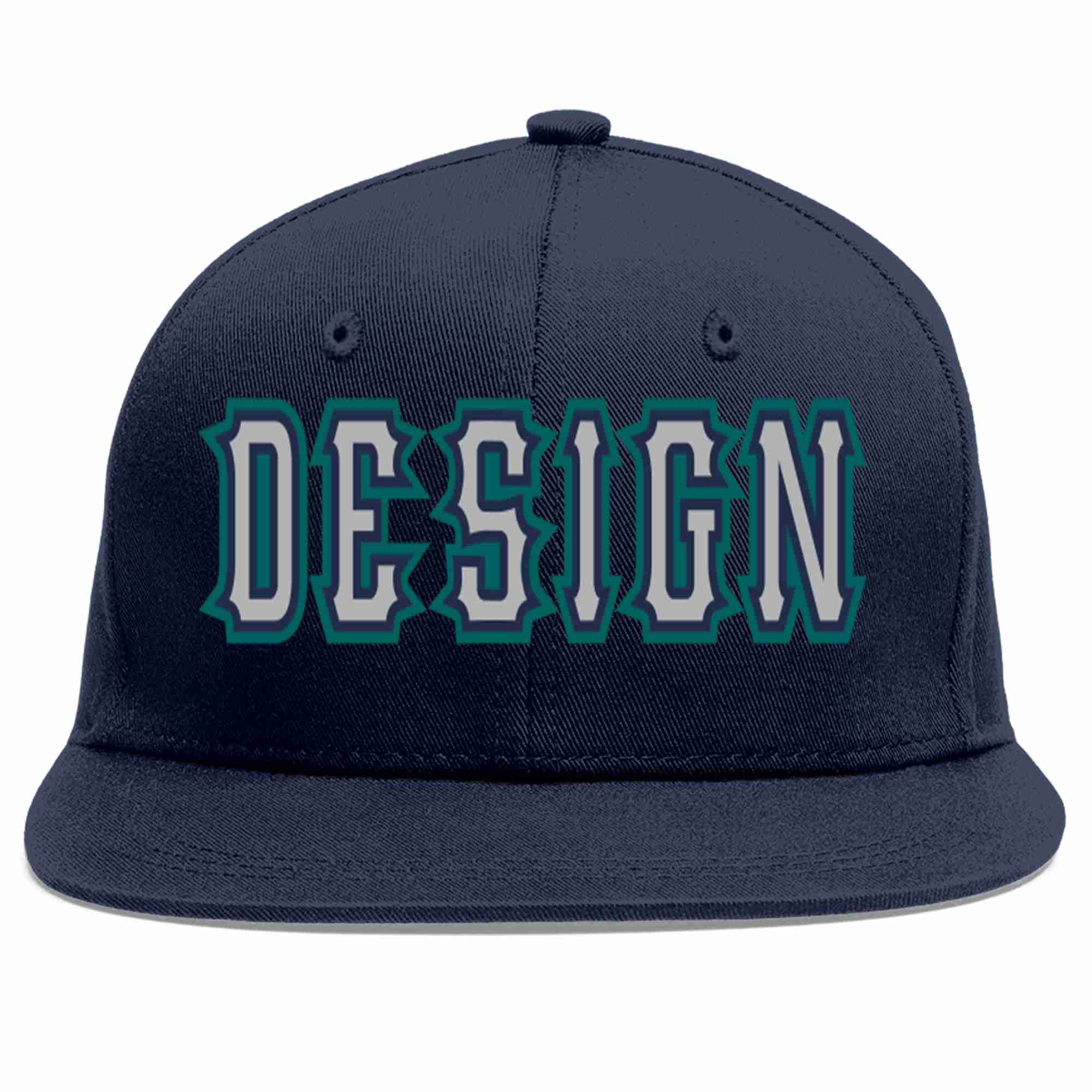 Custom Navy Gray-Navy Flat Eaves Sport Baseball Cap Design for Men/Women/Youth