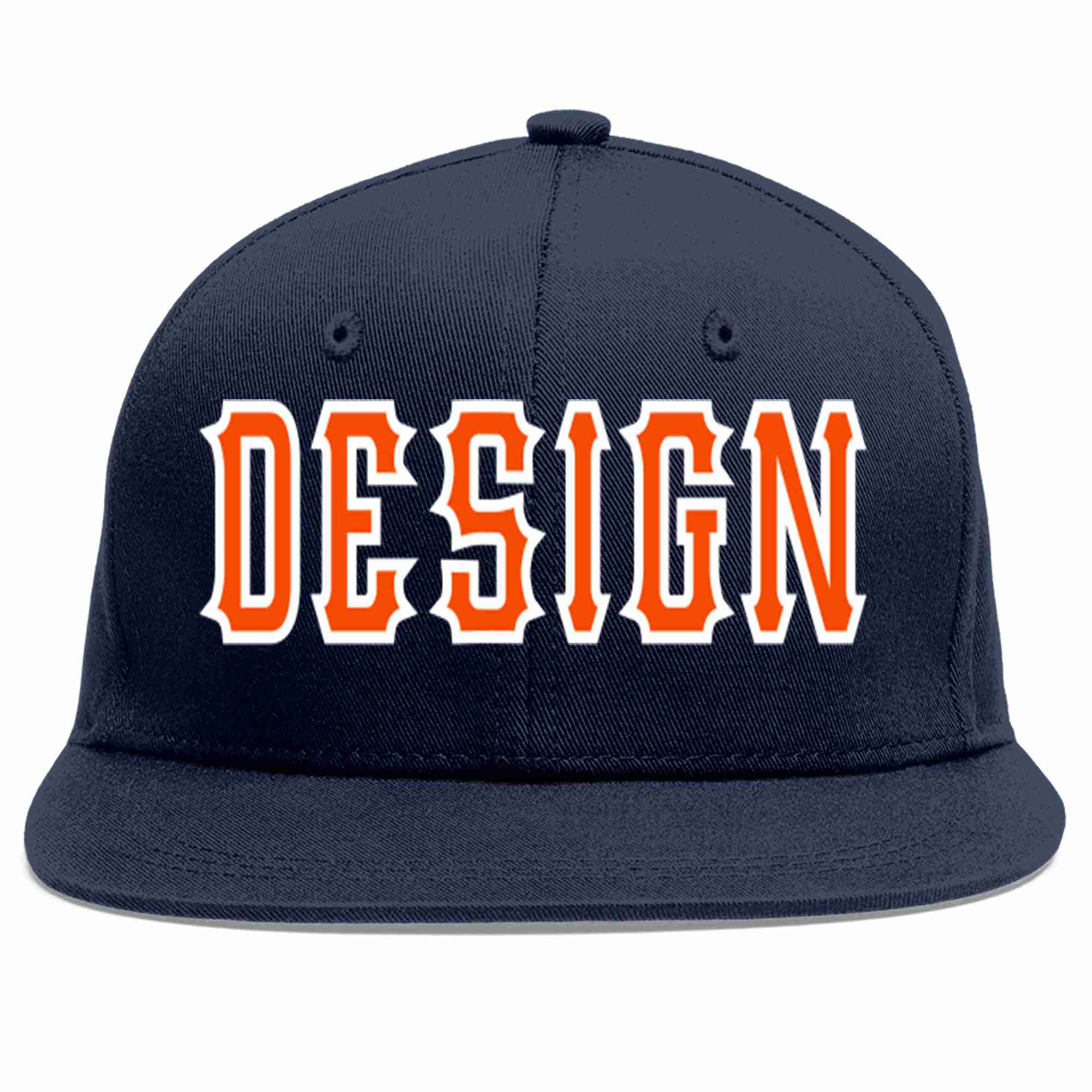 Custom Navy Orange-White Flat Eaves Sport Baseball Cap Design for Men/Women/Youth