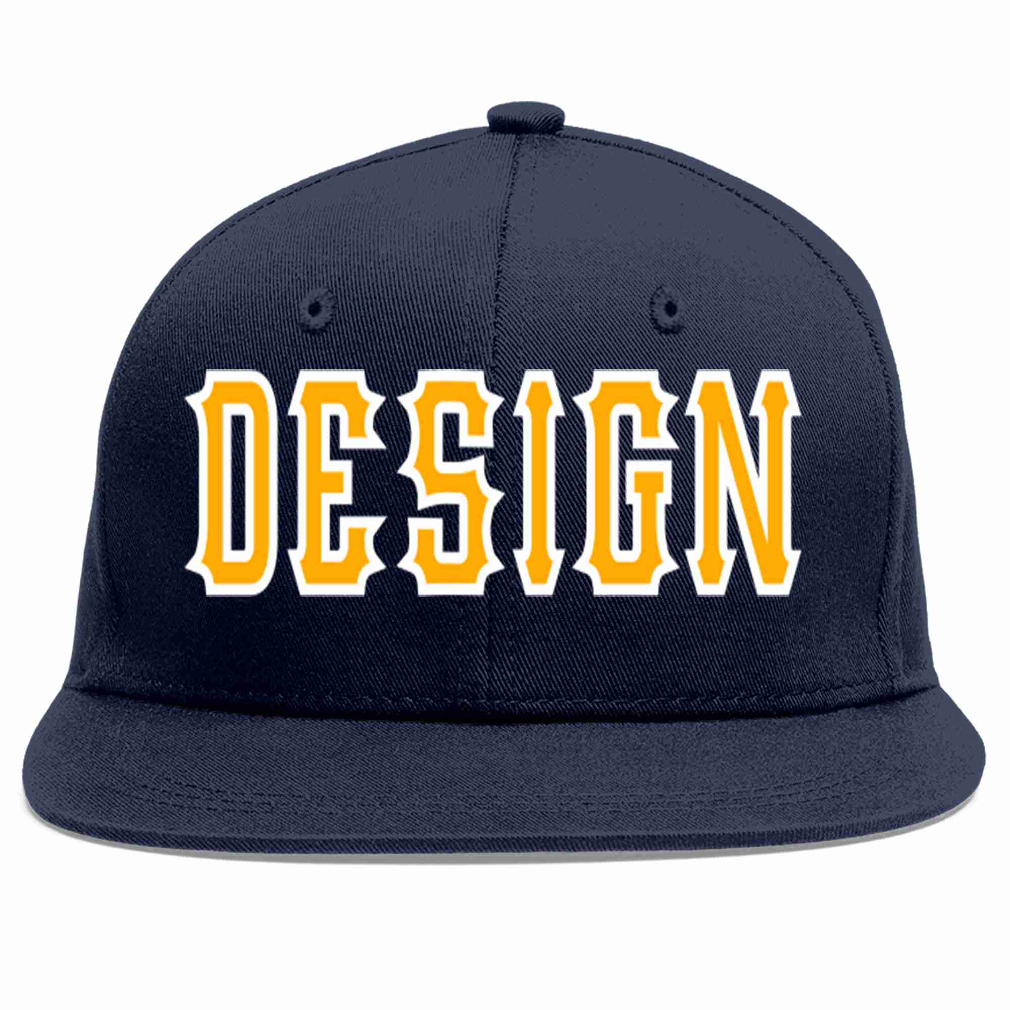 Conception personnalisée de casquette de baseball de sport à avant-toit plat jaune-blanc marine pour hommes/femmes/jeunes