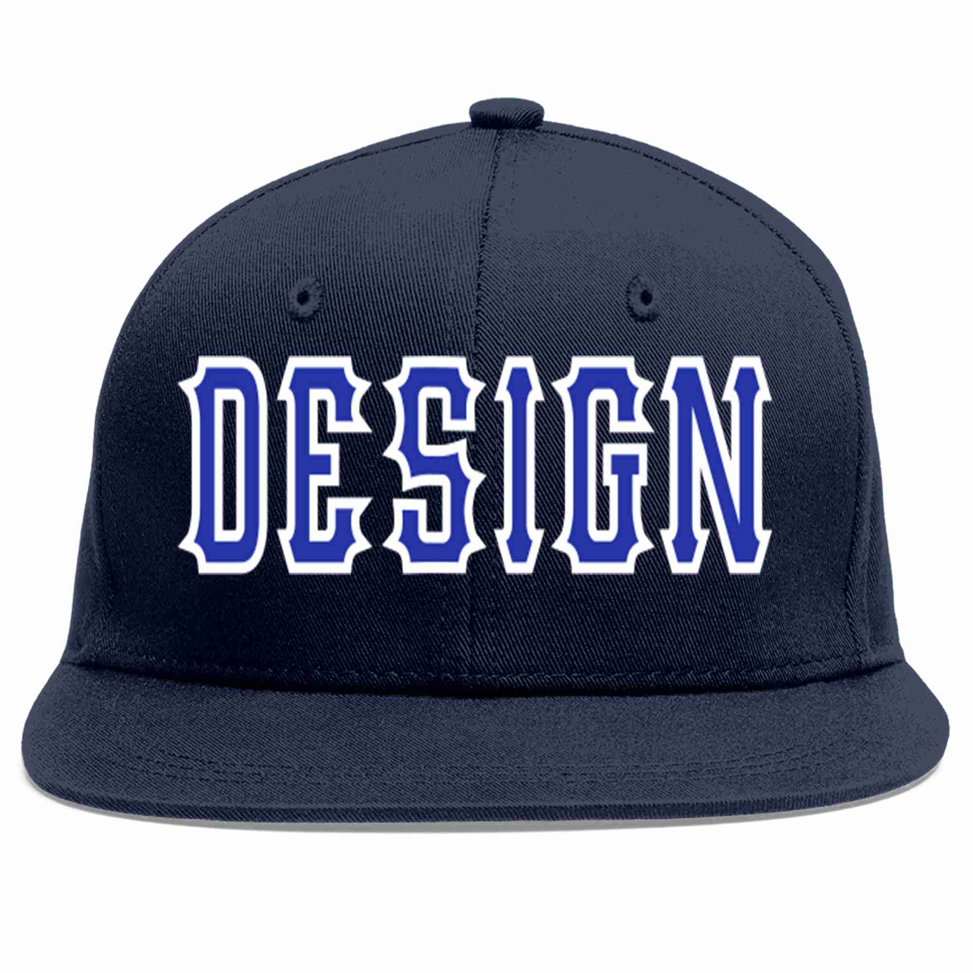 Custom Navy Royal-White Flat Eaves Sport Baseball Cap Design for Men/Women/Youth