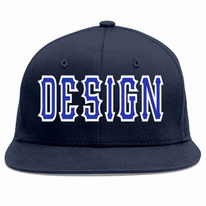 Conception personnalisée de casquette de baseball de sport à avant-toit plat bleu marine royal-blanc pour hommes/femmes/jeunes