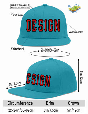 Custom Aqua Red-Black Flat Eaves Sport Baseball Cap Design for Men/Women/Youth