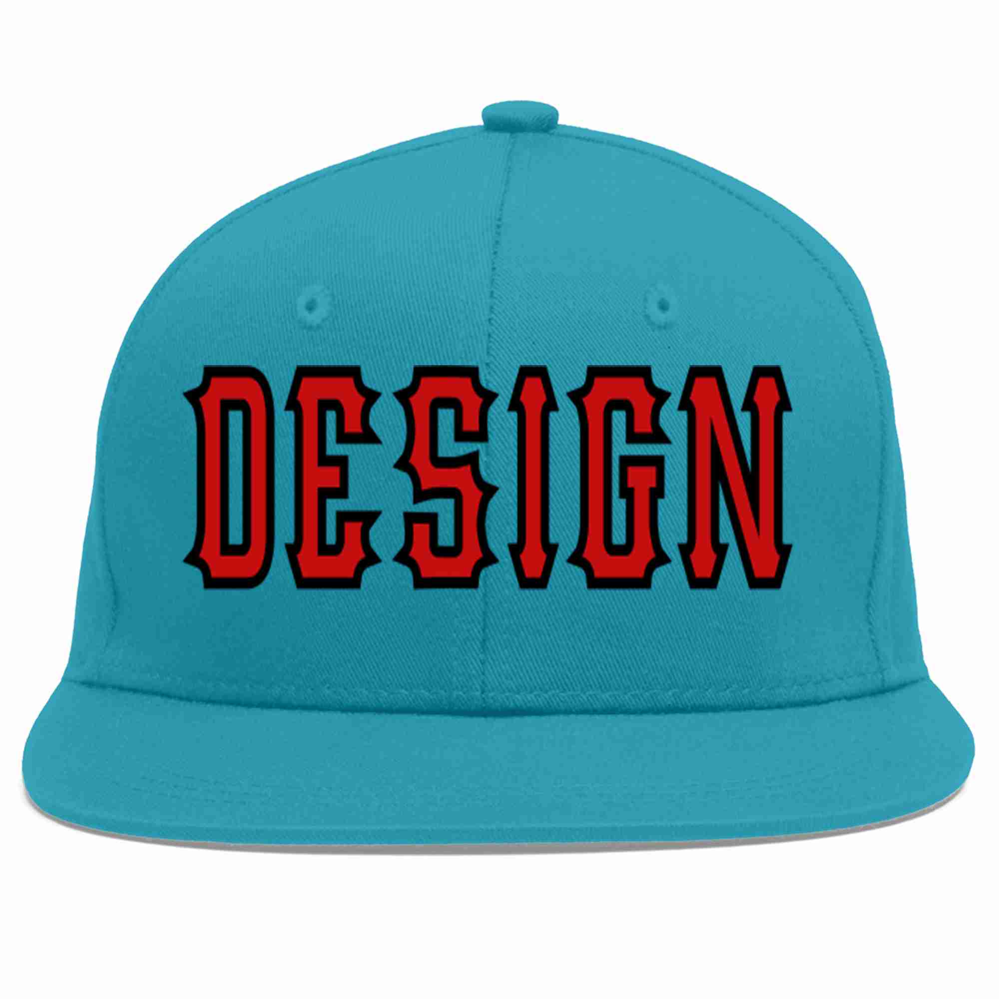 Custom Aqua Red-Black Flat Eaves Sport Baseball Cap Design for Men/Women/Youth