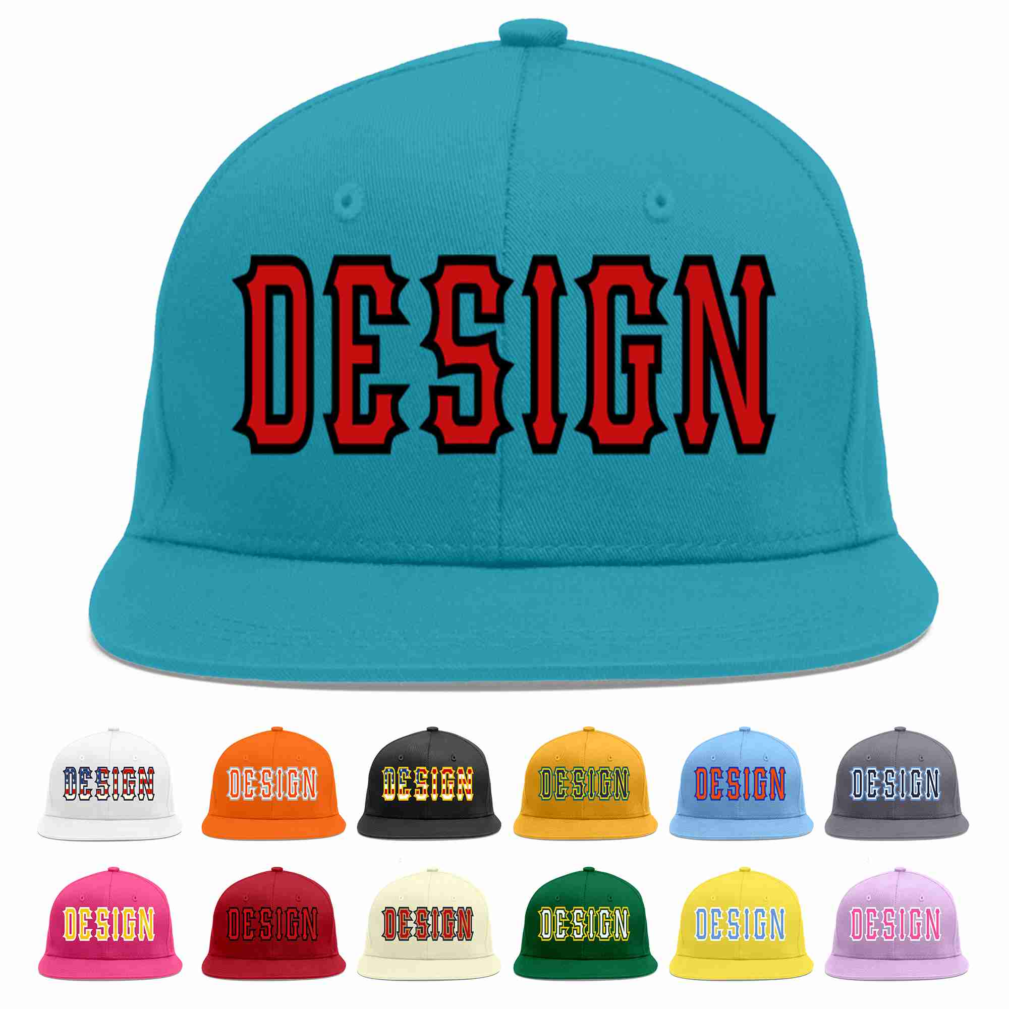 Custom Aqua Red-Black Flat Eaves Sport Baseball Cap Design for Men/Women/Youth