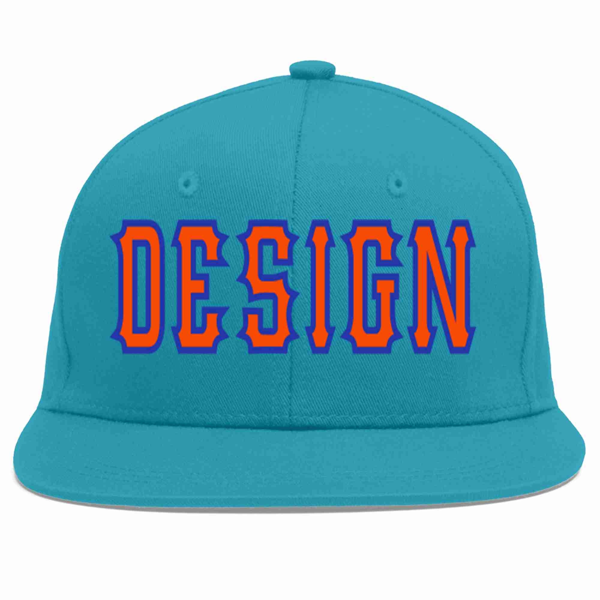 Casquette de baseball personnalisée Aqua Orange-Royal Flat Eaves Sport pour hommes/femmes/jeunes