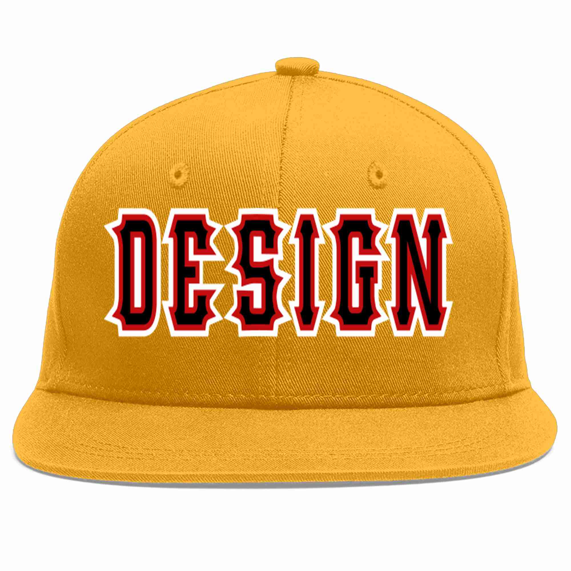 Conception personnalisée de casquette de baseball de sport à avant-toit plat noir-rouge doré pour hommes/femmes/jeunes