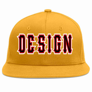 Custom Gold Black-Red Flat Eaves Sport Baseball Cap Design for Men/Women/Youth