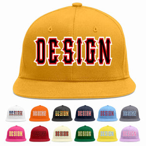 Custom Gold Black-Red Flat Eaves Sport Baseball Cap Design for Men/Women/Youth