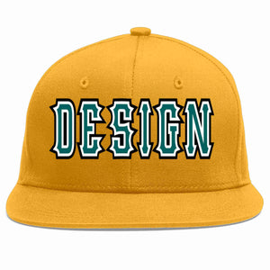 Custom Gold Aqua-White Flat Eaves Sport Baseball Cap Design for Men/Women/Youth