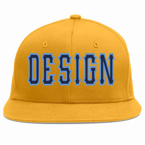 Custom Gold Navy-Light Blue Flat Eaves Sport Baseball Cap Design for Men/Women/Youth