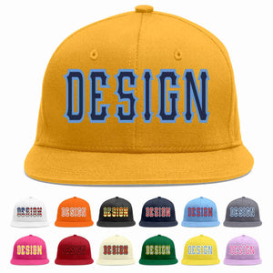 Custom Gold Navy-Light Blue Flat Eaves Sport Baseball Cap Design for Men/Women/Youth