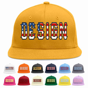 Custom Gold Vintage USA Flag-Gold Flat Eaves Sport Baseball Cap Design for Men/Women/Youth