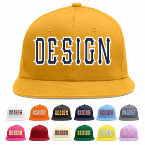 Custom Gold Navy-White Flat Eaves Sport Baseball Cap Design for Men/Women/Youth