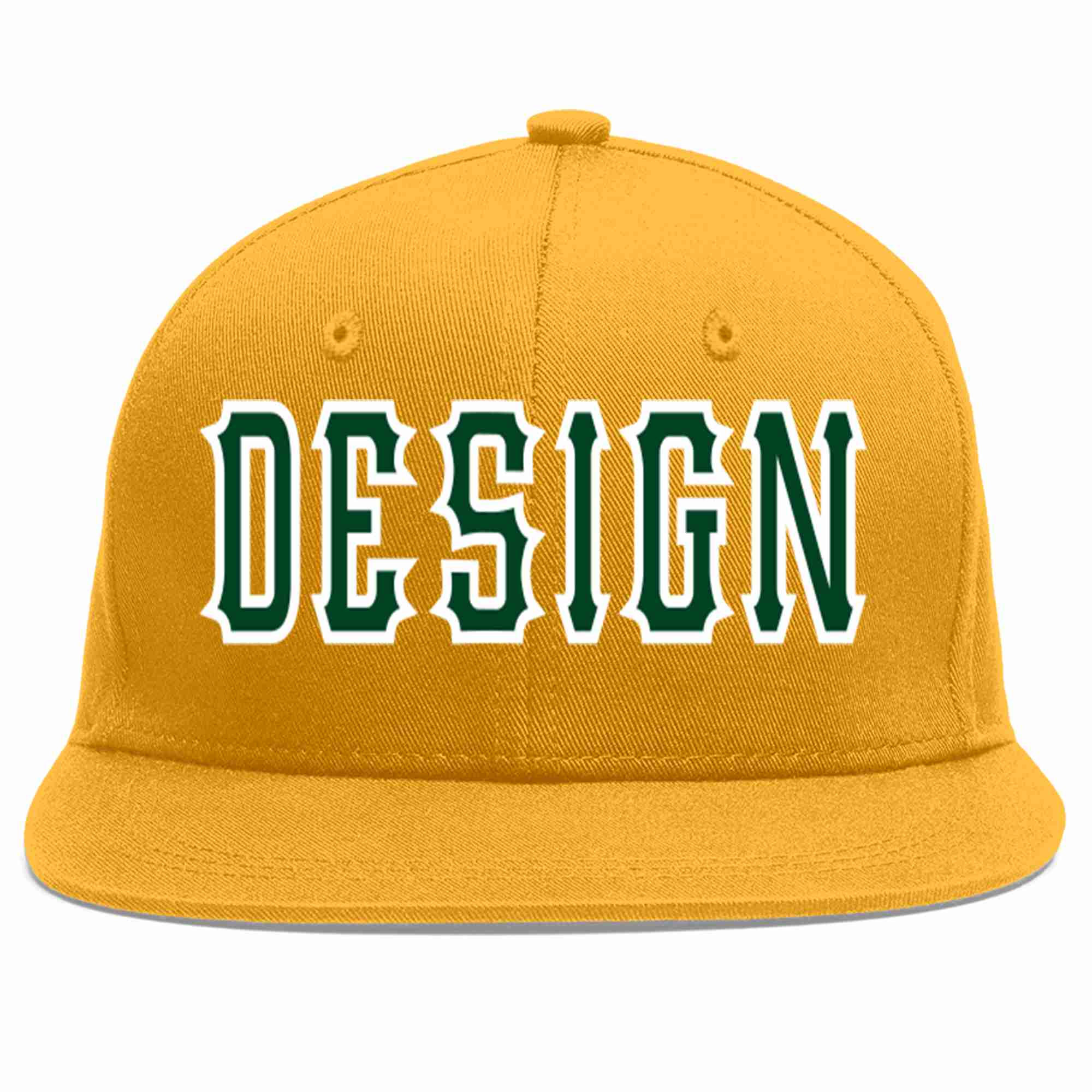 Conception personnalisée de casquette de baseball de sport à avant-toit plat vert-blanc doré pour hommes/femmes/jeunes