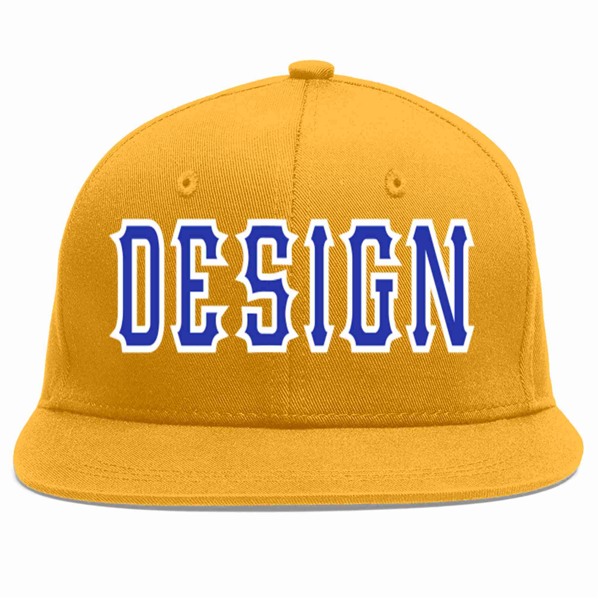 Custom Gold Royal-White Flat Eaves Sport Baseball Cap Design for Men/Women/Youth