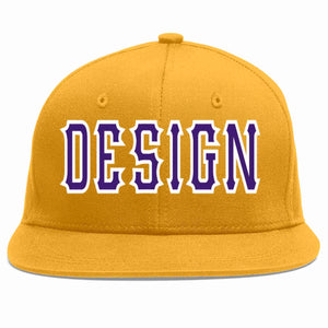 Conception personnalisée de casquette de baseball de sport à avant-toit plat violet-blanc doré pour hommes/femmes/jeunes