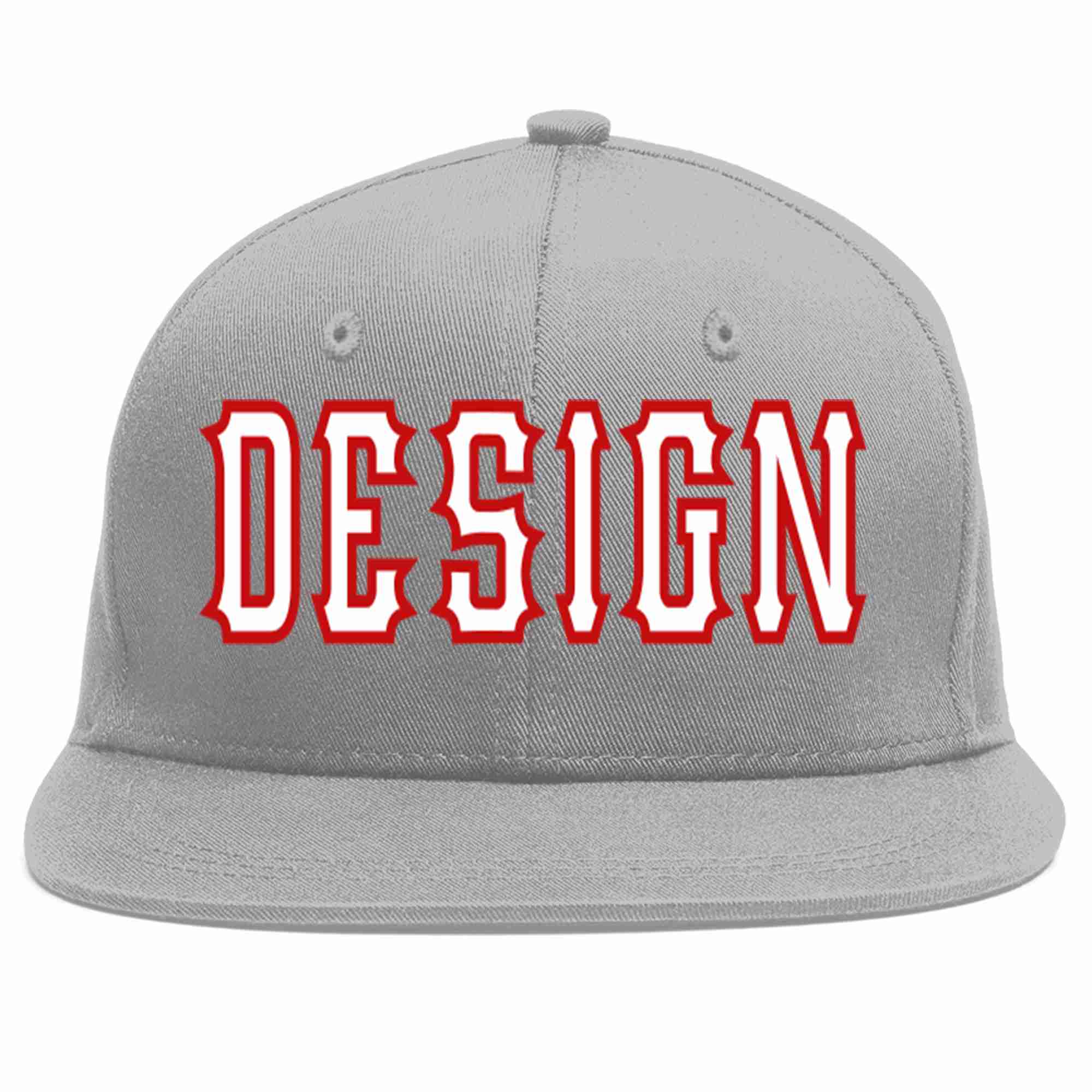 Conception personnalisée de casquette de baseball de sport à avant-toit plat gris blanc-rouge pour hommes/femmes/jeunes