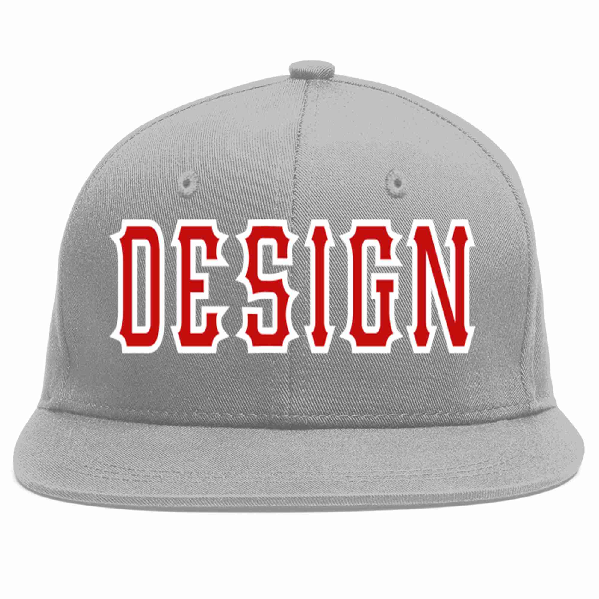 Custom Gray Red-White Flat Eaves Sport Baseball Cap Design for Men/Women/Youth