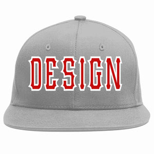 Conception personnalisée de casquette de baseball de sport à avant-toit plat gris rouge-blanc pour hommes/femmes/jeunes