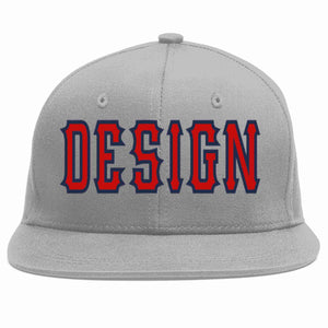 Custom Gray Red-Navy Flat Eaves Sport Baseball Cap Design for Men/Women/Youth