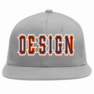 Custom Gray Navy-Orange Flat Eaves Sport Baseball Cap Design for Men/Women/Youth