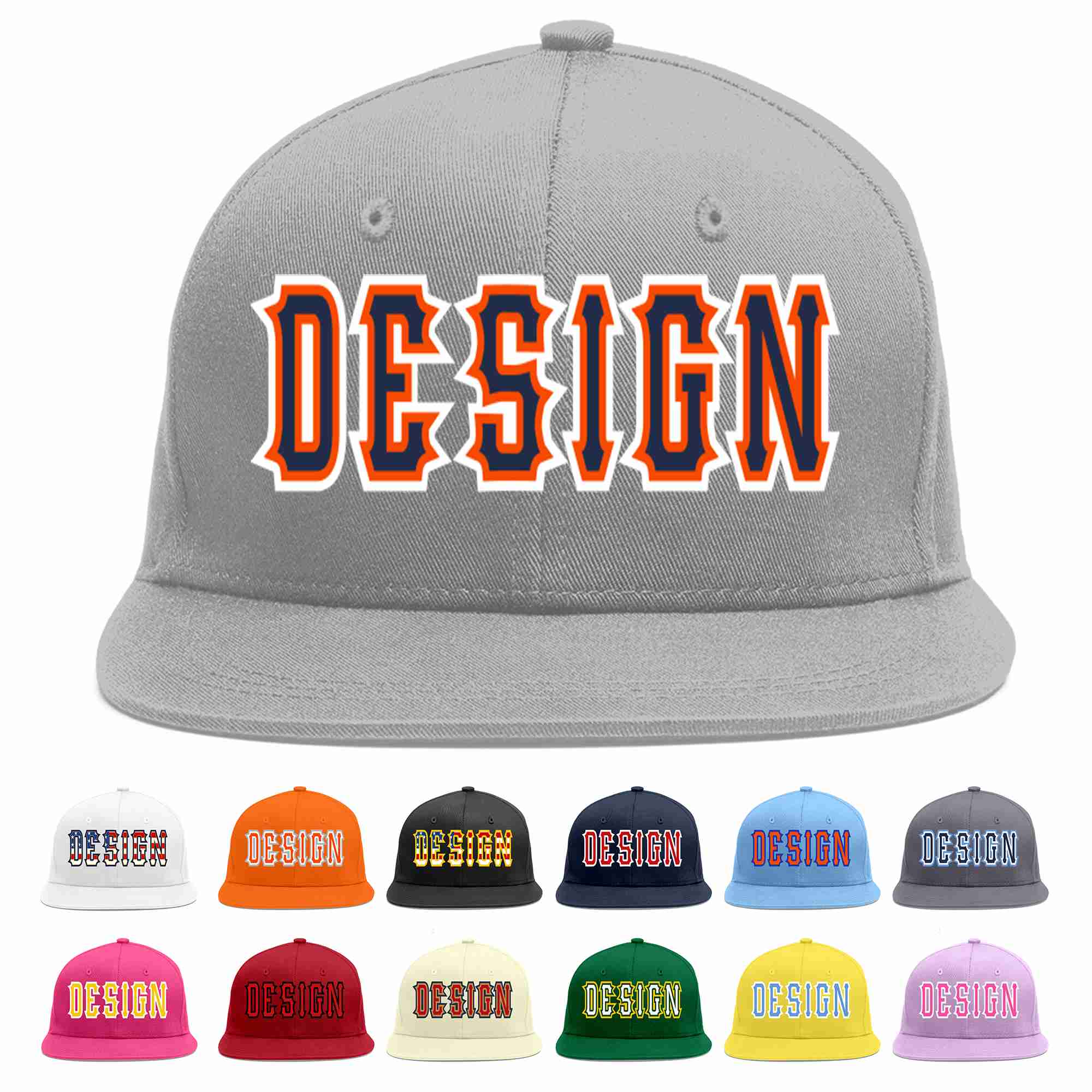 Conception personnalisée de casquette de baseball de sport à avant-toit plat gris marine-orange pour hommes/femmes/jeunes