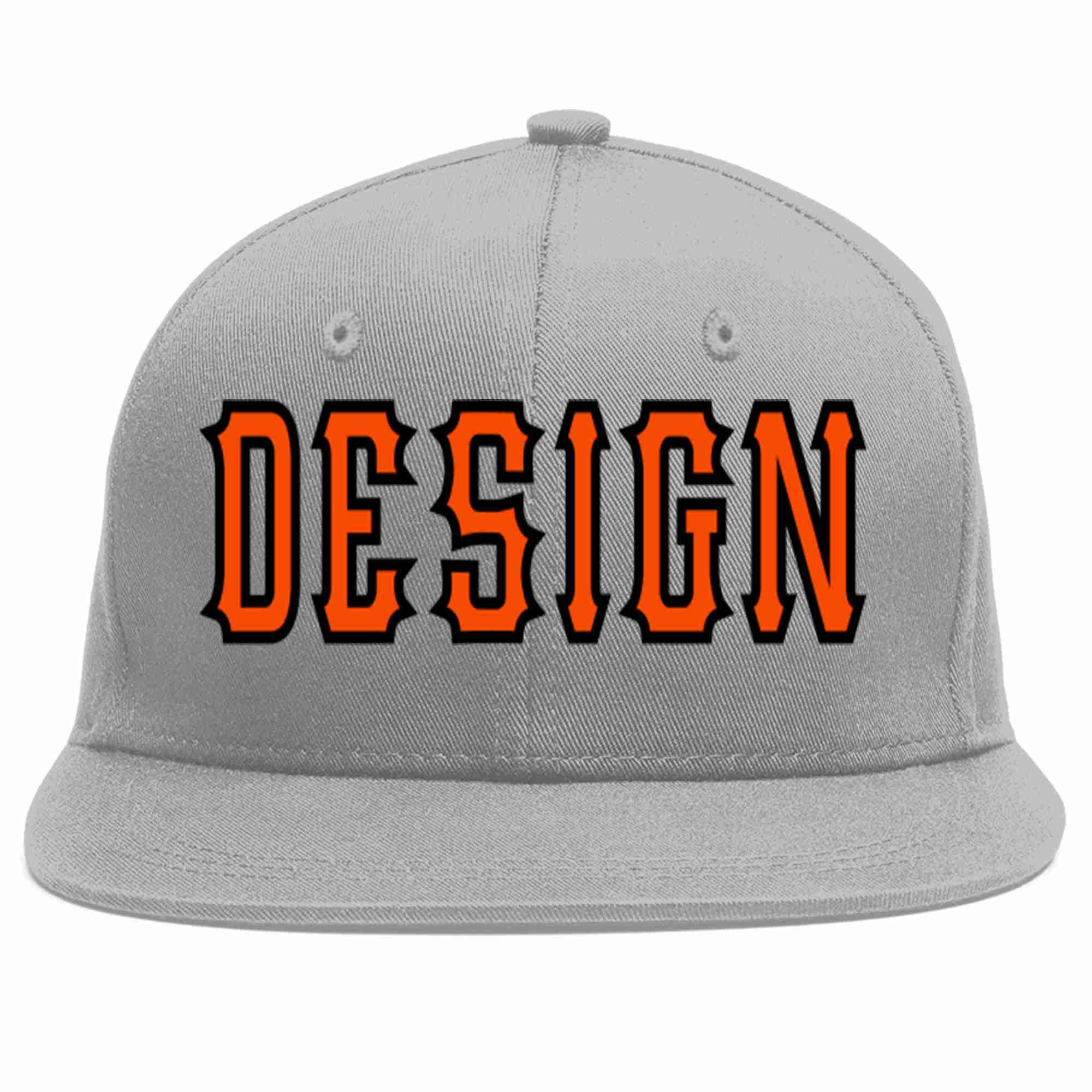 Conception personnalisée de casquette de baseball de sport à avant-toit plat gris orange-noir pour hommes/femmes/jeunes