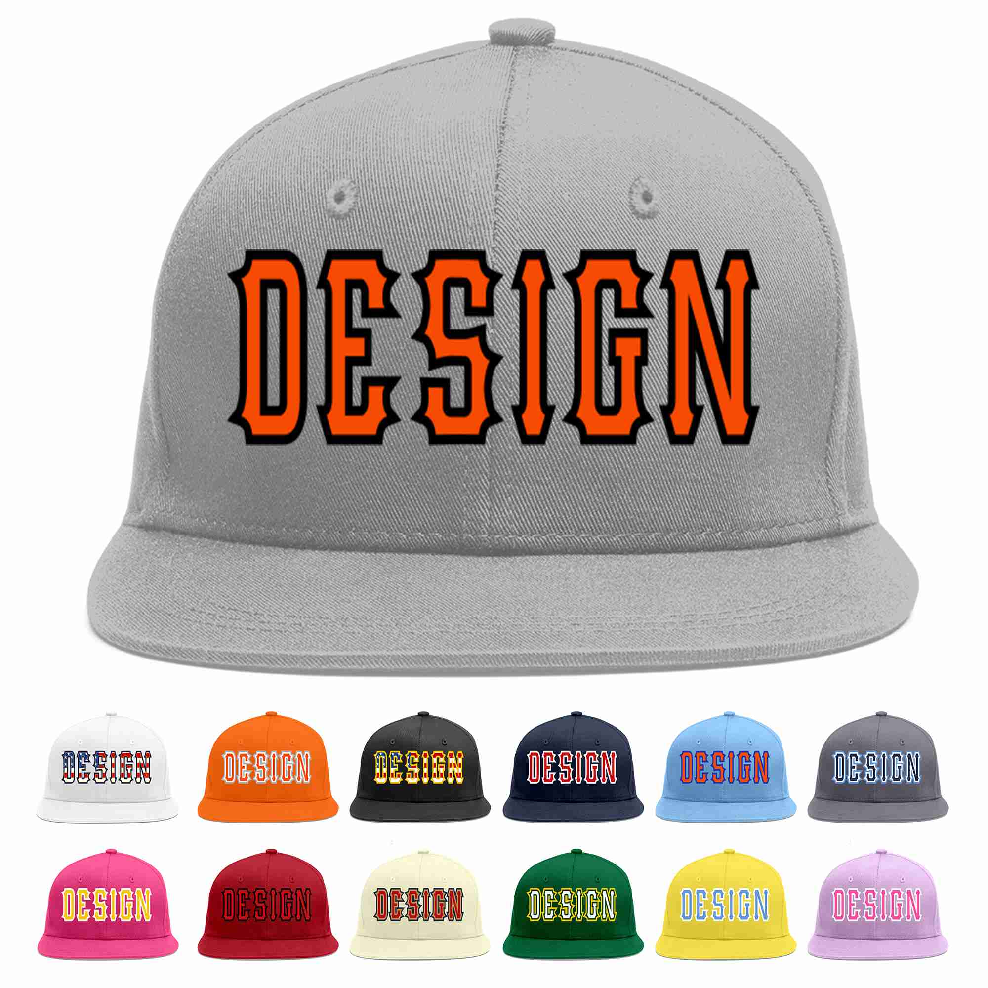 Conception personnalisée de casquette de baseball de sport à avant-toit plat gris orange-noir pour hommes/femmes/jeunes